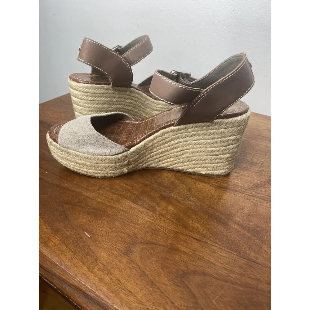 Sam Edleman Wedge Espadrilles Women Shoes 9.5 Heels Leather Tan Strappy
